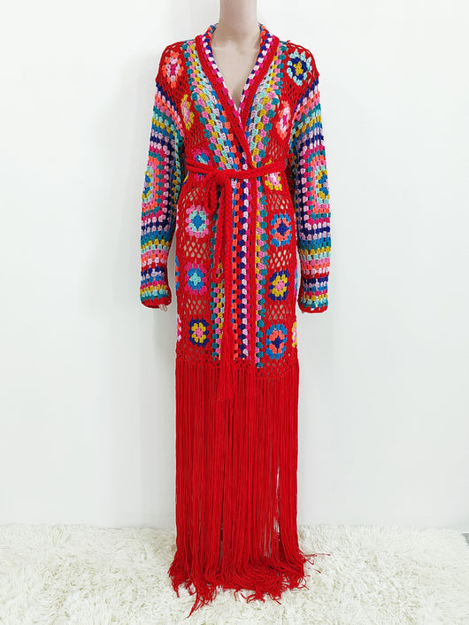 Cardigan Tejido a Mano con Flecos y Diseño Asimétrico Multicolor - Image 25