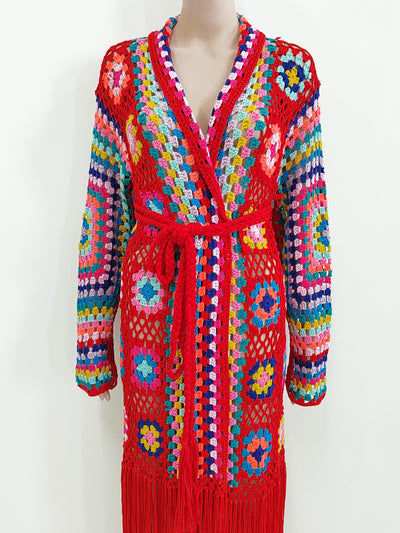 Cardigan Tejido a Mano con Flecos y Diseño Asimétrico Multicolor - Image 28