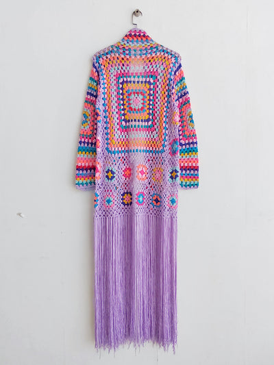 Cardigan Tejido a Mano con Flecos y Diseño Asimétrico Multicolor - Image 29