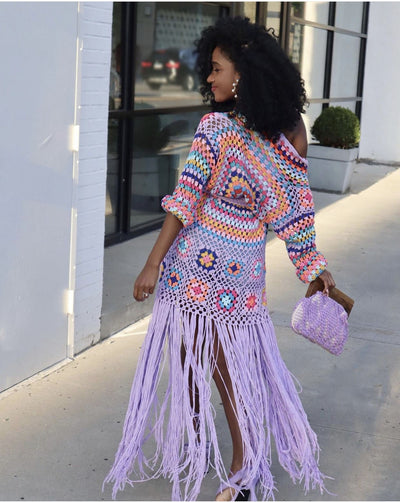 Cardigan Tejido a Mano con Flecos y Diseño Asimétrico Multicolor - Image 30