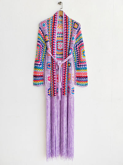 Cardigan Tejido a Mano con Flecos y Diseño Asimétrico Multicolor - Image 34