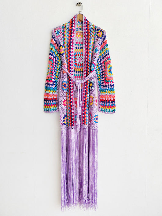 Cardigan Tejido a Mano con Flecos y Diseño Asimétrico Multicolor - Image 34