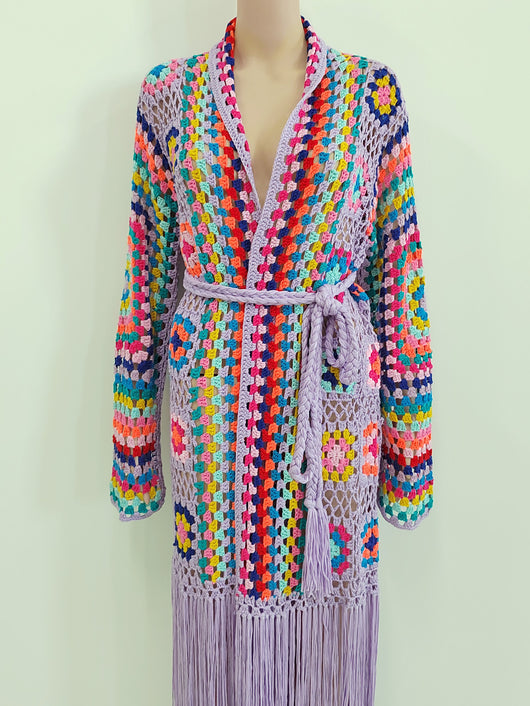 Cardigan Tejido a Mano con Flecos y Diseño Asimétrico Multicolor - Image 37