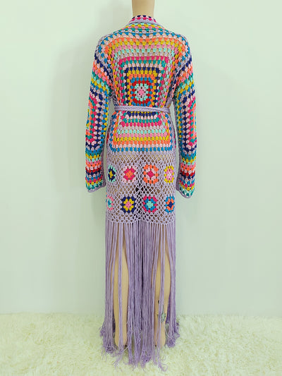 Cardigan Tejido a Mano con Flecos y Diseño Asimétrico Multicolor - Image 38