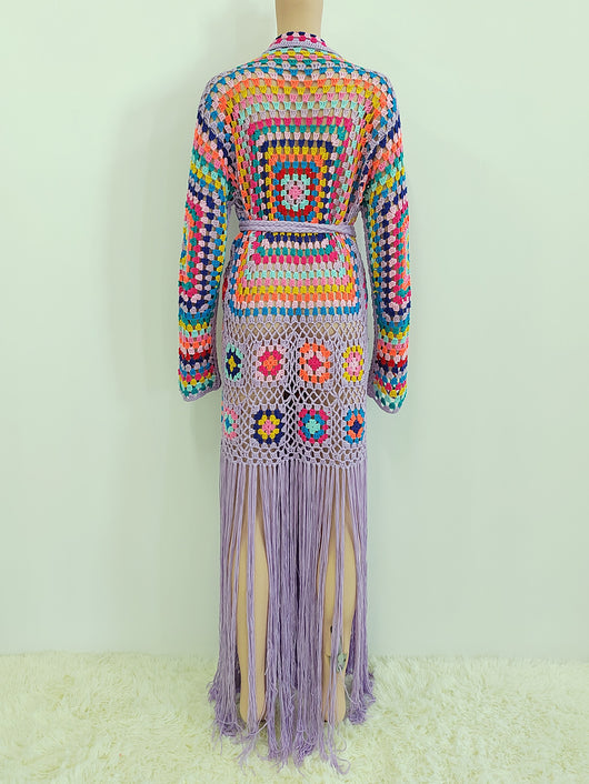 Cardigan Tejido a Mano con Flecos y Diseño Asimétrico Multicolor - Image 38