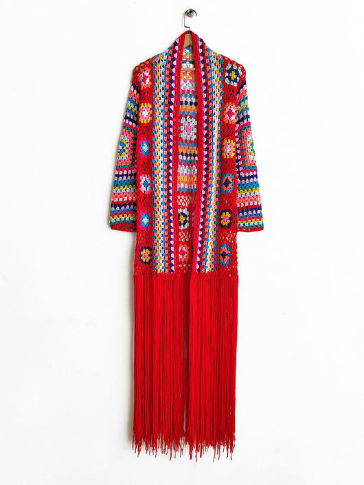 Cardigan Tejido a Mano con Flecos y Diseño Asimétrico Multicolor - Image 39