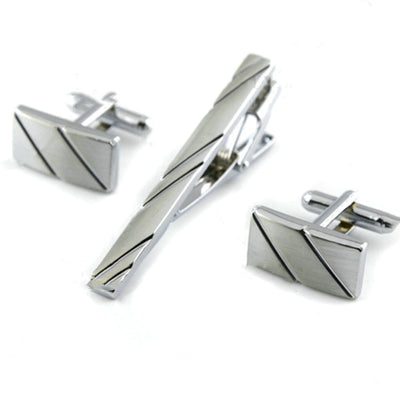 Gemelos Plateados con Diseño Diagonal para Hombre Ejecutivo - Image 4