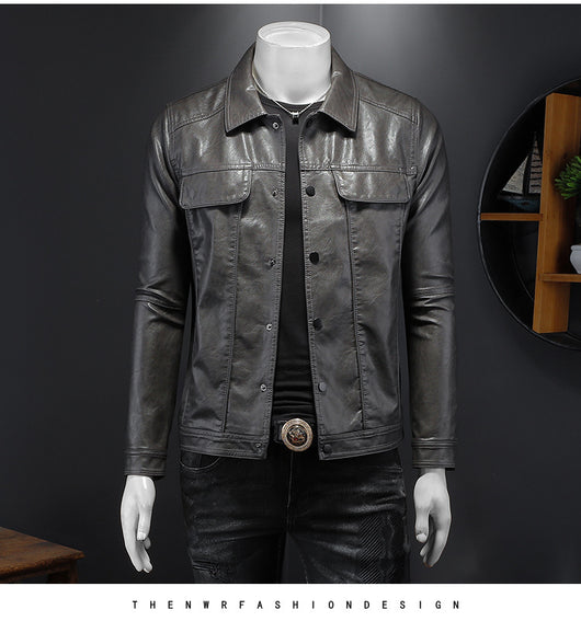 Chaqueta de Cuero PU para Motociclista con Solapa - Estilo Masculino - Image 31