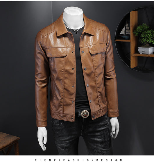 Chaqueta de Cuero PU para Motociclista con Solapa - Estilo Masculino - Image 35