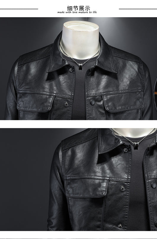 Chaqueta de Cuero PU para Motociclista con Solapa - Estilo Masculino - Image 43