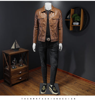 Chaqueta de Cuero PU para Motociclista con Solapa - Estilo Masculino - Image 45