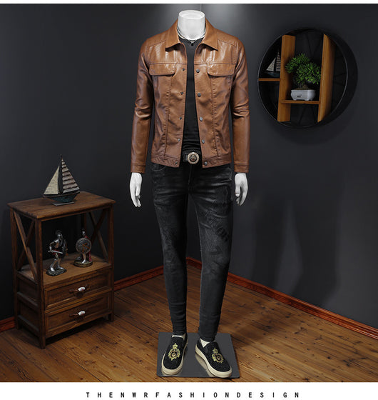 Chaqueta de Cuero PU para Motociclista con Solapa - Estilo Masculino - Image 45