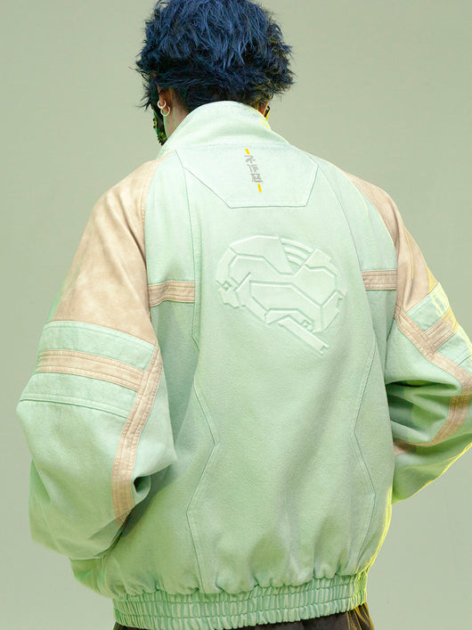 Chaqueta Corta de Piel Patchwork Estilo Chino Lavada y Reforzada - Image 11