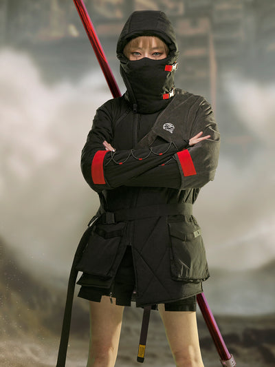 Abrigo Hoodie Negro de Algodón Largo - Image 10