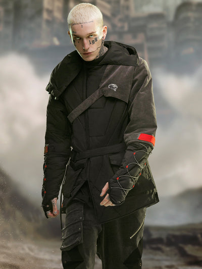 Abrigo Hoodie Negro de Algodón Largo - Image 13