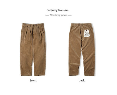 Pantalones Corduroy Khaki Retro Holgados de Cintura Media - Image 12