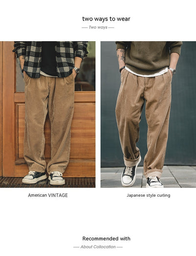 Pantalones Corduroy Khaki Retro Holgados de Cintura Media - Image 15