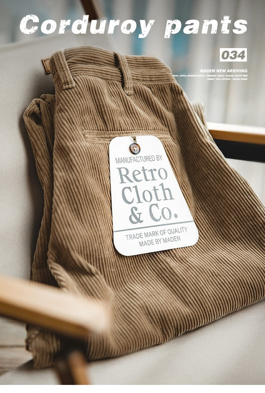 Pantalones Corduroy Khaki Retro Holgados de Cintura Media - Image 18