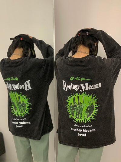 Camiseta Manga Larga de Algodón Puro con Estampado Retro Desgastado - Image 12