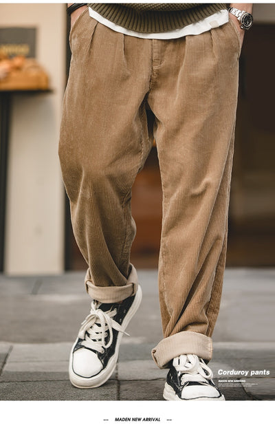 Pantalones Corduroy Khaki Retro Holgados de Cintura Media - Image 22