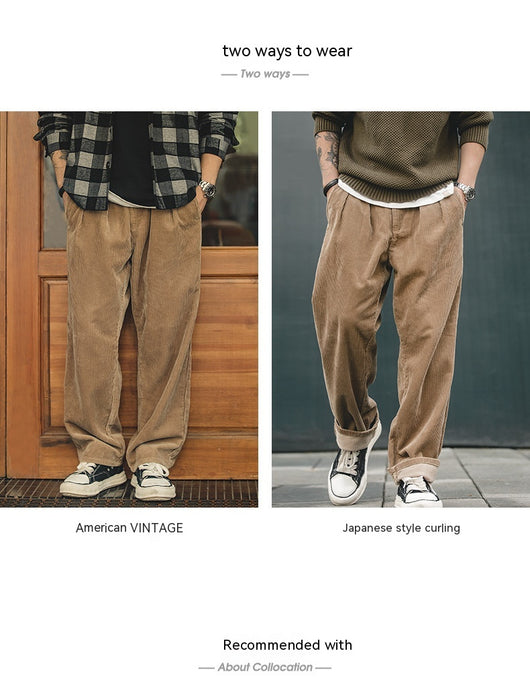 Pantalones Corduroy Khaki Retro Holgados de Cintura Media - Image 26