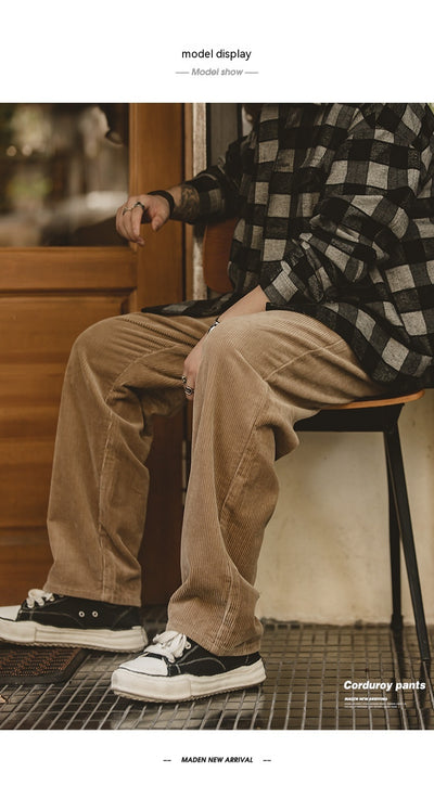Pantalones Corduroy Khaki Retro Holgados de Cintura Media - Image 27