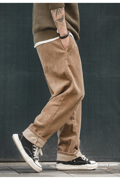 Pantalones Corduroy Khaki Retro Holgados de Cintura Media - Image 28