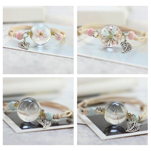 Pulsera Esfera de Cristal con Flores Secas - Diente de León y Estrellas - Image 51