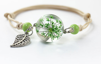 Pulsera Esfera de Cristal con Flores Secas - Diente de León y Estrellas - Image 58