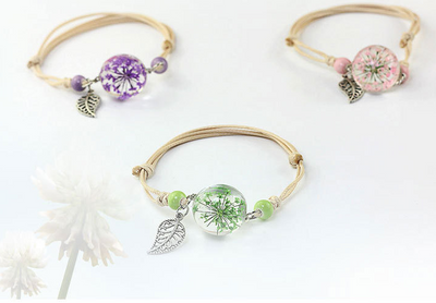 Pulsera Esfera de Cristal con Flores Secas - Diente de León y Estrellas - Image 61