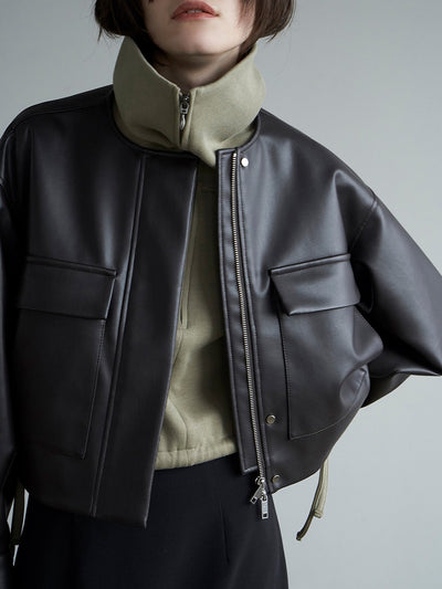 Chaqueta de Cuero Corta Estilo Británico para Mujer - Image 15
