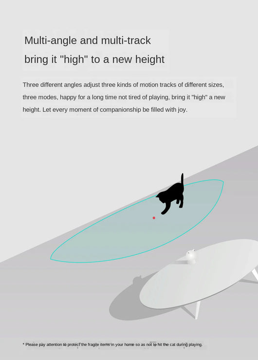 White cat-shaped laser toy with gold eye and red light, alongside a light blue smart rolling ball cat toy. - Image 16