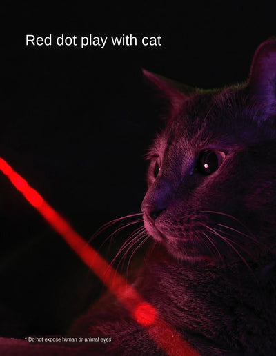 White cat-shaped laser toy with gold eye and red light, alongside a light blue smart rolling ball cat toy. - Image 18