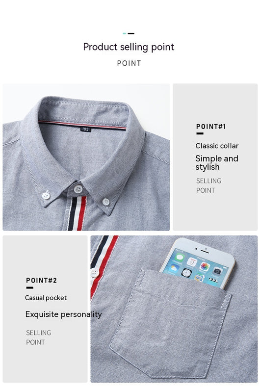 Camisa Oxford Casual a Rayas con Contraste de Colores para Hombre - Image 44