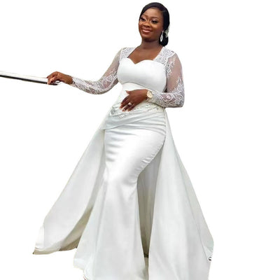 Vestido de Novia Blanco Satinado Cintura Alta Elegante - Image 18