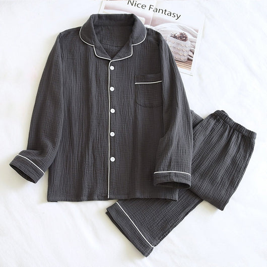 Pijama Hombre Talla Grande Algodón Doble Gasa Primavera Otoño Manga Larga - Image 10