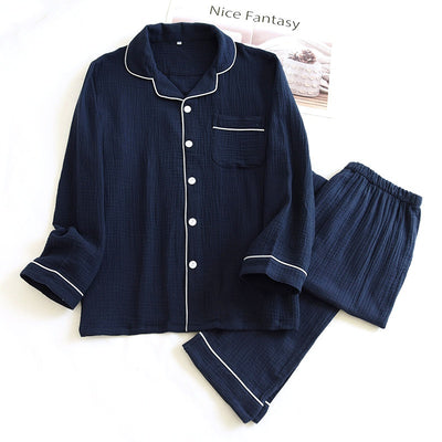 Pijama Hombre Talla Grande Algodón Doble Gasa Primavera Otoño Manga Larga - Image 11