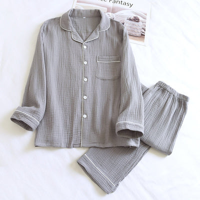 Pijama Hombre Talla Grande Algodón Doble Gasa Primavera Otoño Manga Larga - Image 12