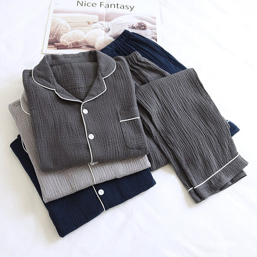Pijama Hombre Talla Grande Algodón Doble Gasa Primavera Otoño Manga Larga - Image 16