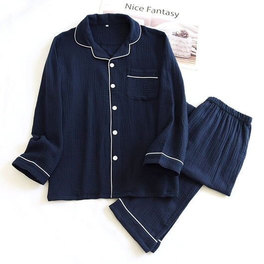 Pijama Hombre Talla Grande Algodón Doble Gasa Primavera Otoño Manga Larga - Image 19