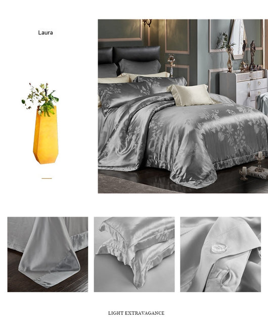Juego de Cama Jacquard Seda Tencel de Cuatro Piezas - Image 22