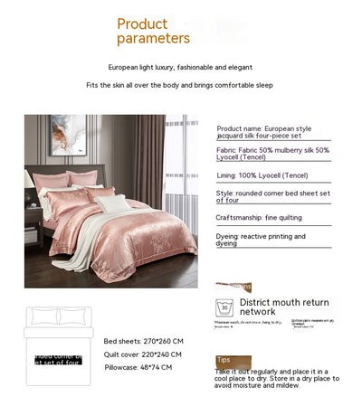 Juego de Cama Jacquard Seda Tencel de Cuatro Piezas - Image 28