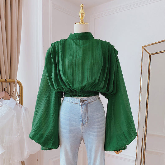 Blusa Elegante con Cuello de Pie y Mangas Abullonadas - Image 6
