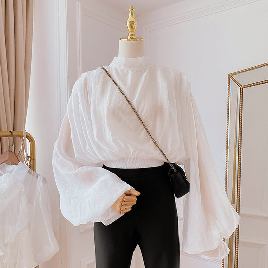Blusa Elegante con Cuello de Pie y Mangas Abullonadas - Image 7