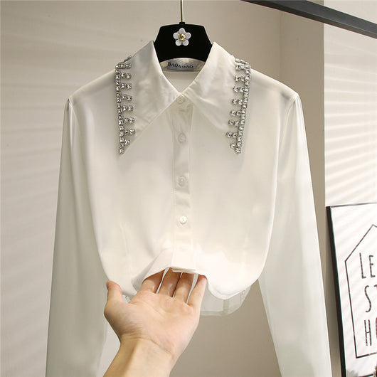 Cardigan Blanco Corto con Strass y Mangas Largas - Image 13