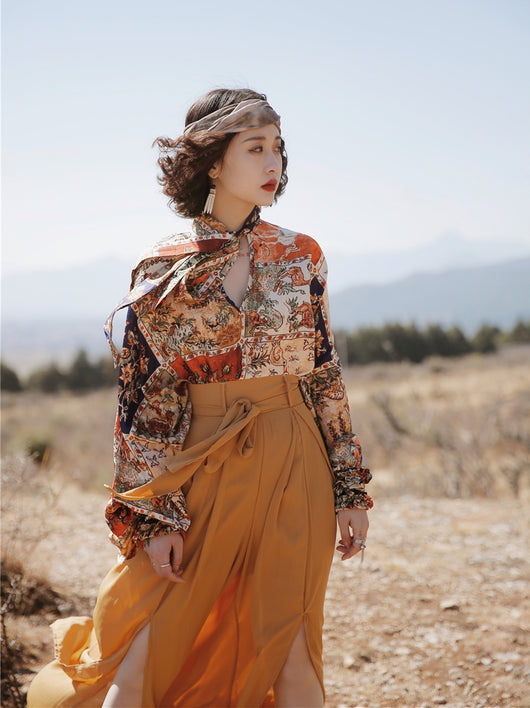 Blusa Retro con Moño y Estampado Floral - Image 7