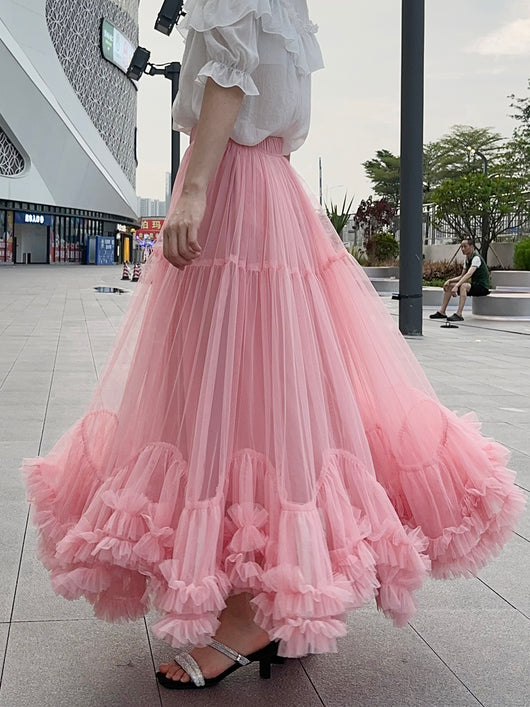 Falda Mesh Elegante con Encaje y Bajo Voluminoso - Image 10