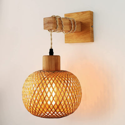 Lámpara de Pared Retro Japonesa de Bambú Tejido - Image 15