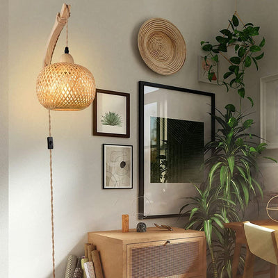 Lámpara de Pared Retro Japonesa de Bambú Tejido - Image 18