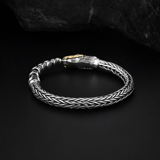 Pulsera de Plata Dragón Entrando al Mar Personalizada Estilo Retro Envejecido - Image 15